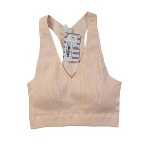 Zenana Cream Pink Ribbed Racerback Brami Nylon/Spandex Blend Womens L/XL New